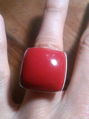 Dyed Red Coral Split Shank Sterling Silver Ring (Size 6)